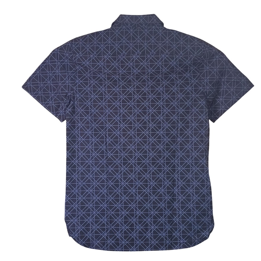 BYLT Riviera Short Sleeve Button Down Grid Navy Blue Mens Medium Stretch Casual - Picture 3 of 14
